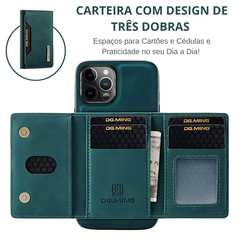 LuxMag Case - Capa de Couro e Carteira com Flip Magnético para Iphone